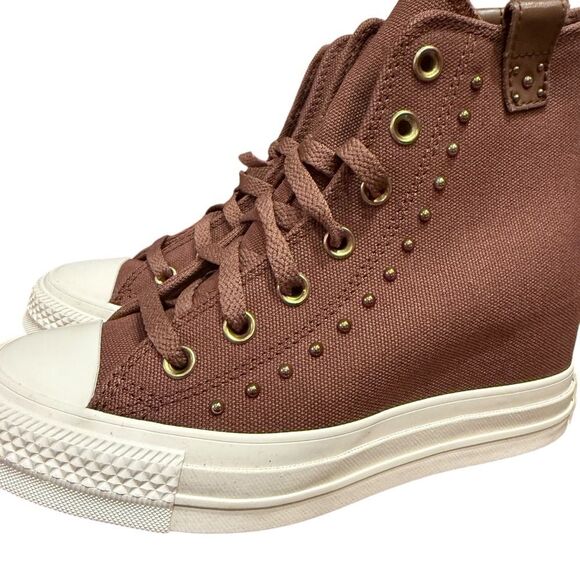 LAST Converse Women's Chuck Taylor All Star Wedge Platform Studded Western Brown - Picture 6 of 12